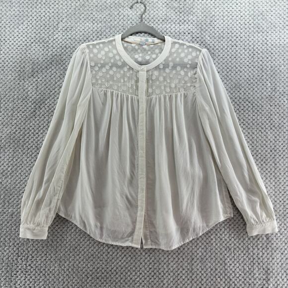Boden Top Womens US10R Ivory Viscose Sheer Shoulders Long Sleeves Button Front - Picture 1 of 16